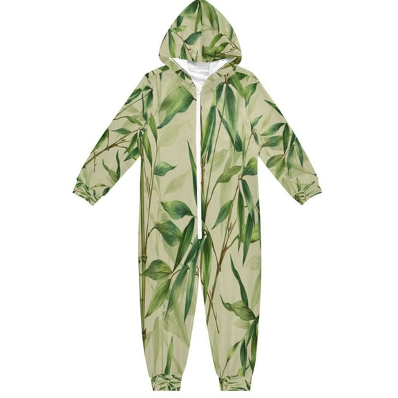 Soft Big Kids Onesie Pajamas Cozy Loose-Fit Jumpsuits for kids with Pockets for Christmas Lounge & Play Bamboo Pattern