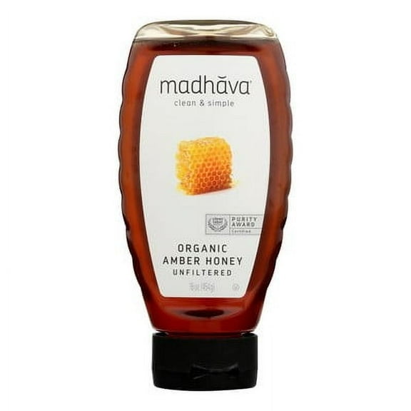 Madhava Light Amber Organic Honey Squeeze 16 oz (Pack of 6)