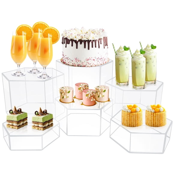 koretech 6 Pcs Buffet Risers, Dessert Stands, Acrylic Boxes for Display, Hexagonal Jewelry Showcase, Riser Display Cases Acrylic