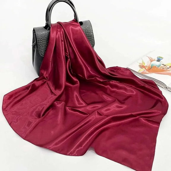 TELOLY Women Solid Satin Scarf Large Square Scarf Headscarf Burgundy