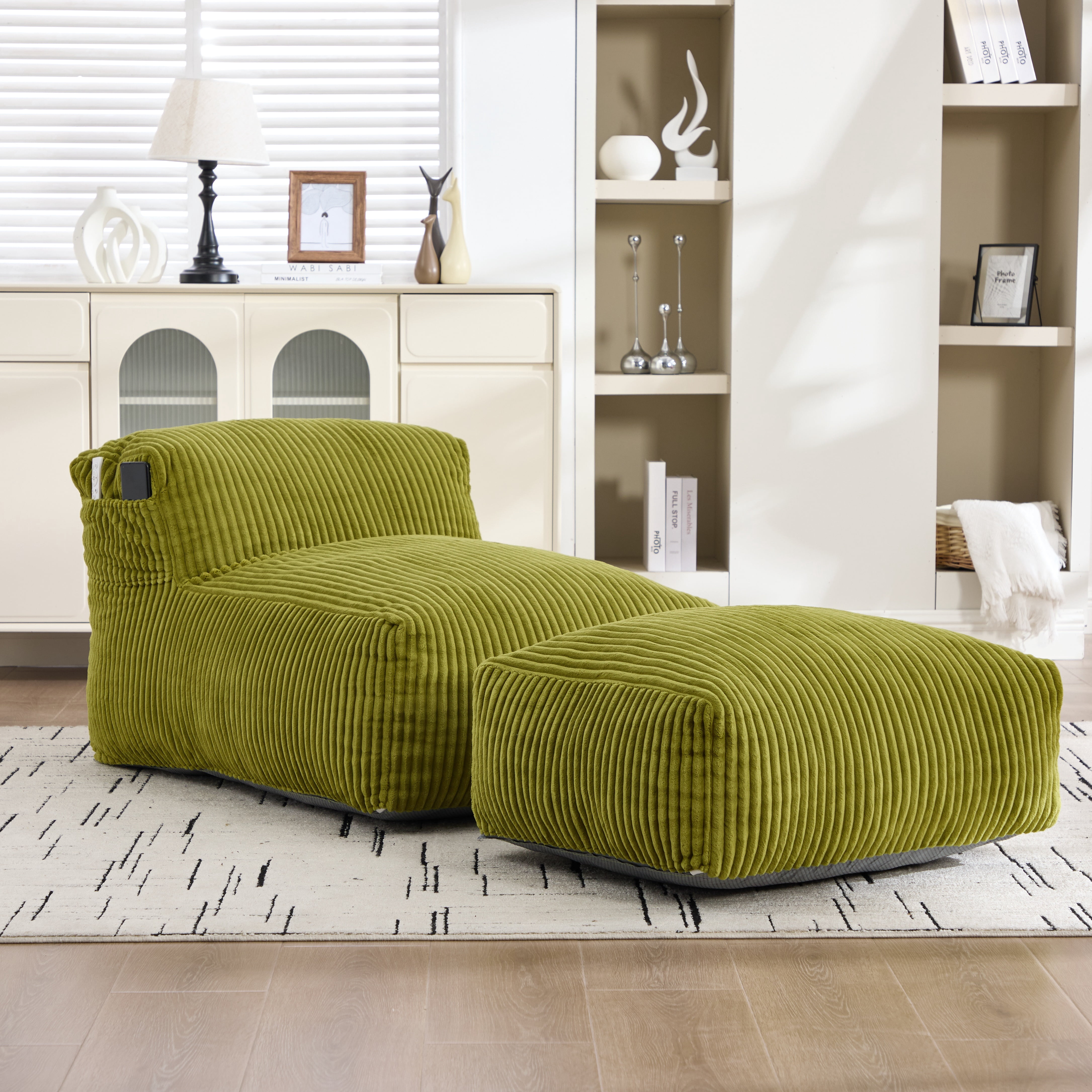 Avobird Big Bean Bag Chair, Lounger Large Bean Bag Sofa With ottoman, Memory Foam Filled Beanbag Chair for Living Room Bedroom, Ergonomic Support & Premium Com, Olive