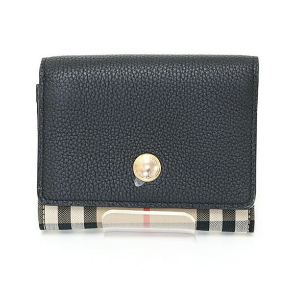 Pre-Owned Burberry tri-fold wallet check black beige leather