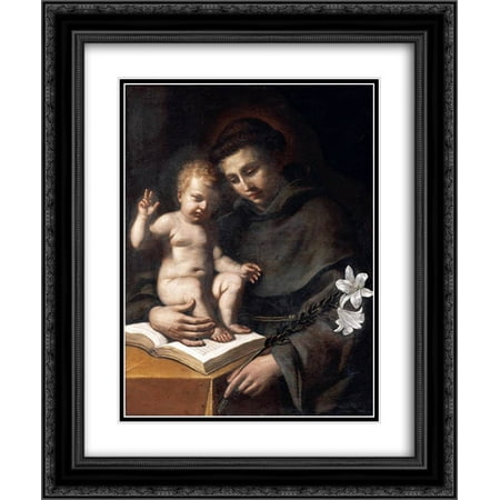 St Anthony Of Padua Statue Guercino 2x Matted 20x24 Black Ornate Framed Art Print 'St Anthony of Padua with the Infant Christ ' ()
