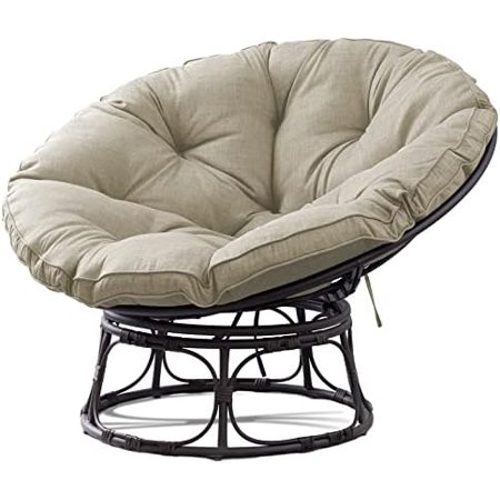 Joyside Papasan Chair with Cushion and Frame 46'' Wicker Papasan Lounge Chair with Cushion and Frame Large Saucer Chair, Lazy Chair, Circle Chair, Round Chair, Beige