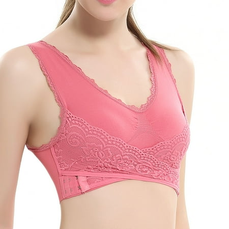 

OVTICZA Women s Front Closure Bras Underwire Push Up Bra Lace T Shirt Bras No Underwire Plunge Pink M