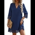 thumbnail image 2 of Vestido Camisero Informal de Verano para Mujer, con Mangas 3/4, Holgado y Holgado Azul S, 2 of 10