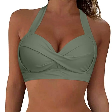 IDALL Bikini Sets Bathing Suit Women Lace Up Swimwear Tops Underwire Full Coverage Bikini Top Push Up Swim Crop Top Tie Back Bathing Suit Tops Womens Swimsuits Womens Swimwear Army Green M