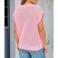 thumbnail image 4 of MORTTIC Women's Summer Crew Neck Short Sleeve Sweater Casual Crochet Hollow Out Knit Pullover Shirt, Beach Coverup Top, Pink, M, 4 of 5