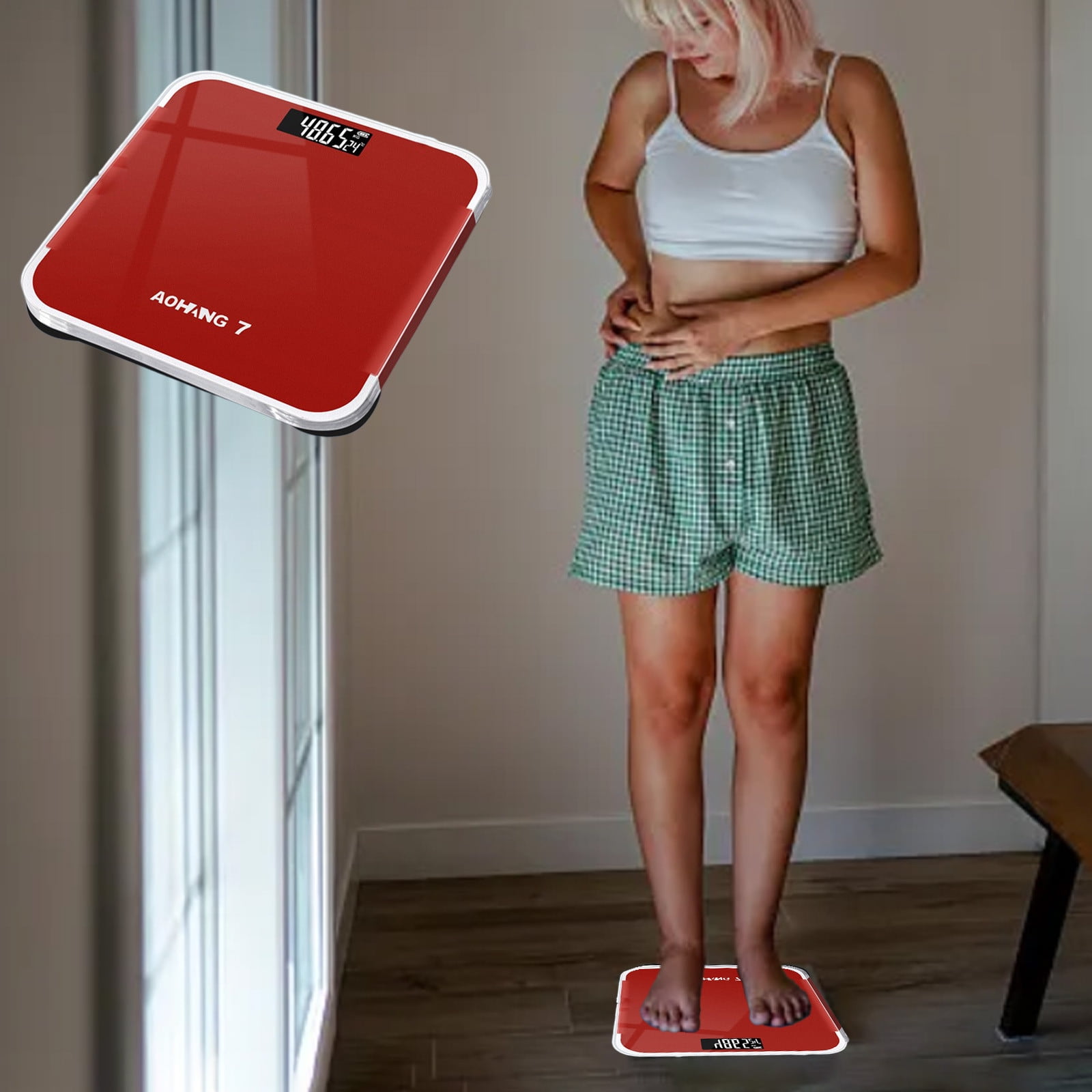 PureCasa Smart Scale for Body Weight & Fat Percentage, Durable Accurate Digital Bathroom Scale with LCD Display, Household Weight Scale Rechargeable for Fitness, 10.2"x10.2"x1", 1PC, Red