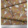 thumbnail image 3 of Soimoi Brown Japan Crepe Satin Fabric Lemon Slice & Soft Drink Beverages Print Sewing Fabric Yard 42 Inch Wide, 3 of 3