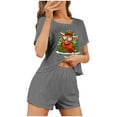 thumbnail image 6 of REORIAFEE Womens Lounge Sets 3 Piece Outfits Christmas 3 Piece Pajama Short Sleeve Top and Shorts Santa Graphic Soft Sleepwear Dark Gray XS-2XL, 6 of 7