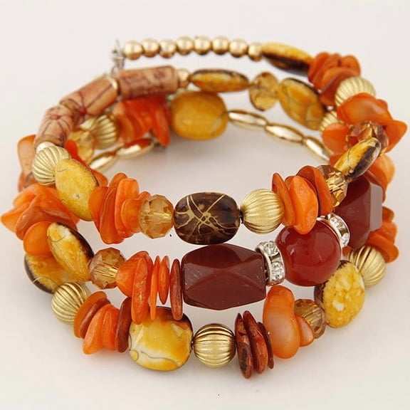 Nvzi-c Summer Boho Retro Style Multilayer Wrap Irregular Beads with Flower Charm Bracelets, Ethnic Jewelry for Women-Orange