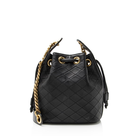 Pre-Owned Saint Laurent Quilted Lambskin Cassandre Small Bucket Bag