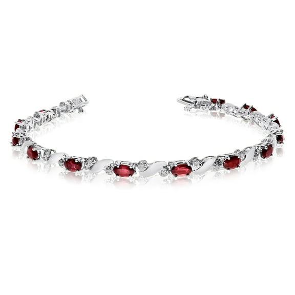 14k White Gold Natural Garnet And Diamond Tennis Bracelet