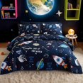 thumbnail image 5 of Psoiuetr Galaxy Comforter Set Space Rocket Blue Bedding Set for Girls Boys Kids Teens Full Size with 1 Comforter 2 Pillowcases, 5 of 5