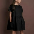 thumbnail image 3 of Efsteb Summer Dress for Girls Cotton Linen Short Sleeve Dress Casual Round Neck Princess Dresses with Pocket (Black,11 Years), 3 of 8