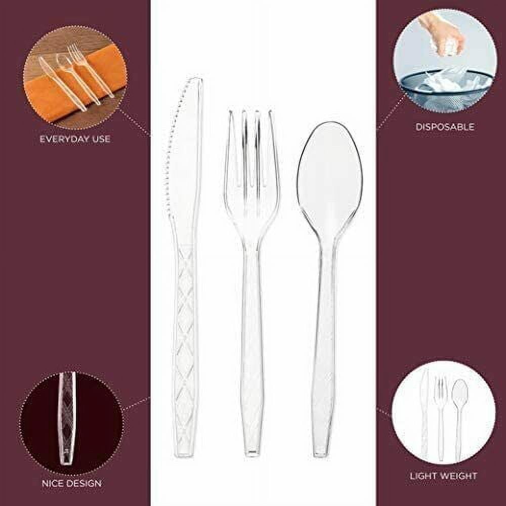 Disposable Cutlery 360 Pcs Spoons Forks Knives Plastic Party Cutlery - Clear  