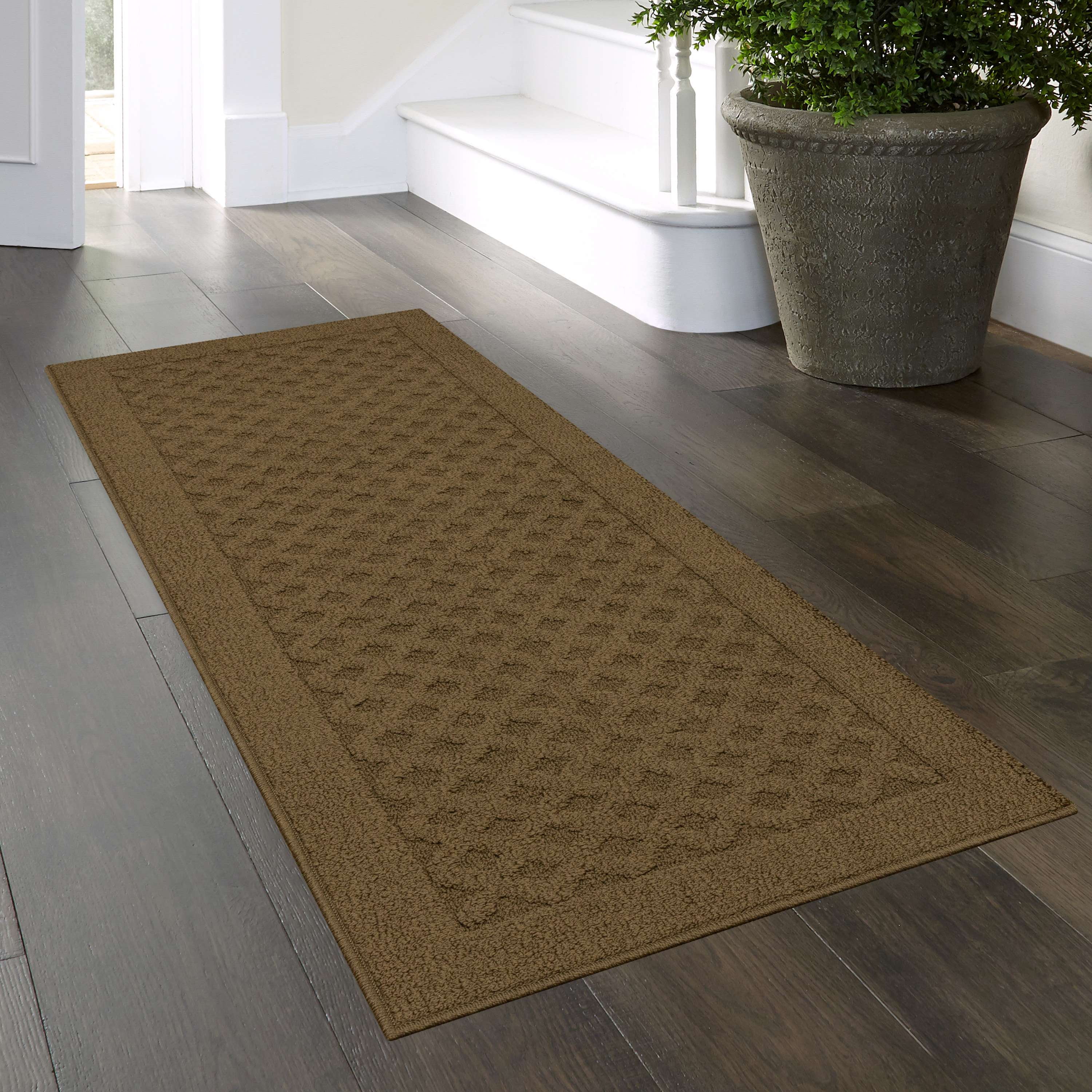 Mainstays Dylan Solid Diamond Olefin Brown Indoor Runner Rug, 2'x6'