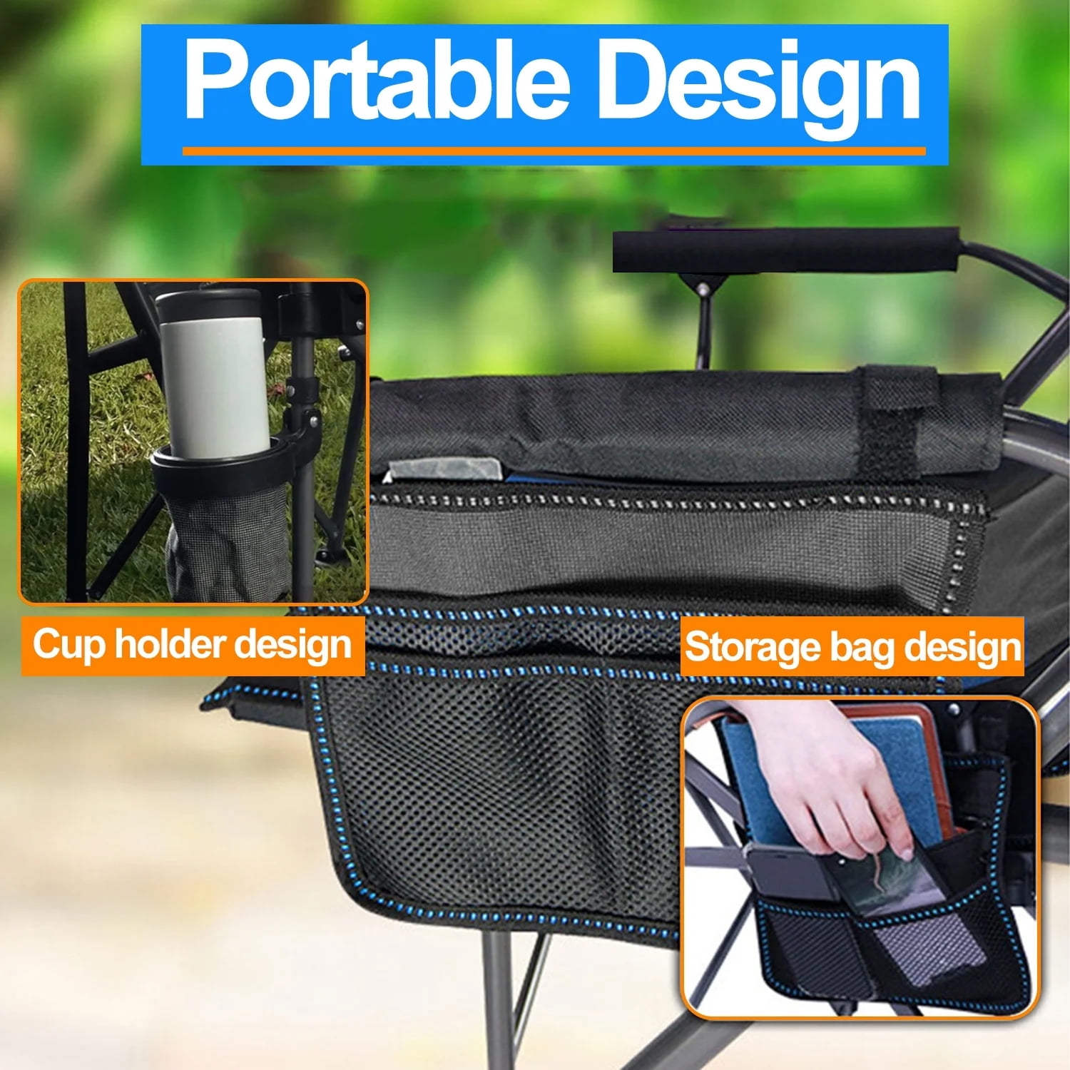 Oversized Camping Chairs, 2 Pack Heavy-Duty Steel Frame Supports 450Lbs, Foldable Outdoor Lawn Chair with Cup Holder for Backyard & Camping