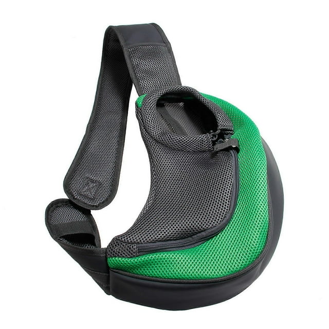 Pet Carrying Sling Breathable Large Zipper Opening Polyester Cat Puppy Shoulder Carrier Bag for Travel L Green