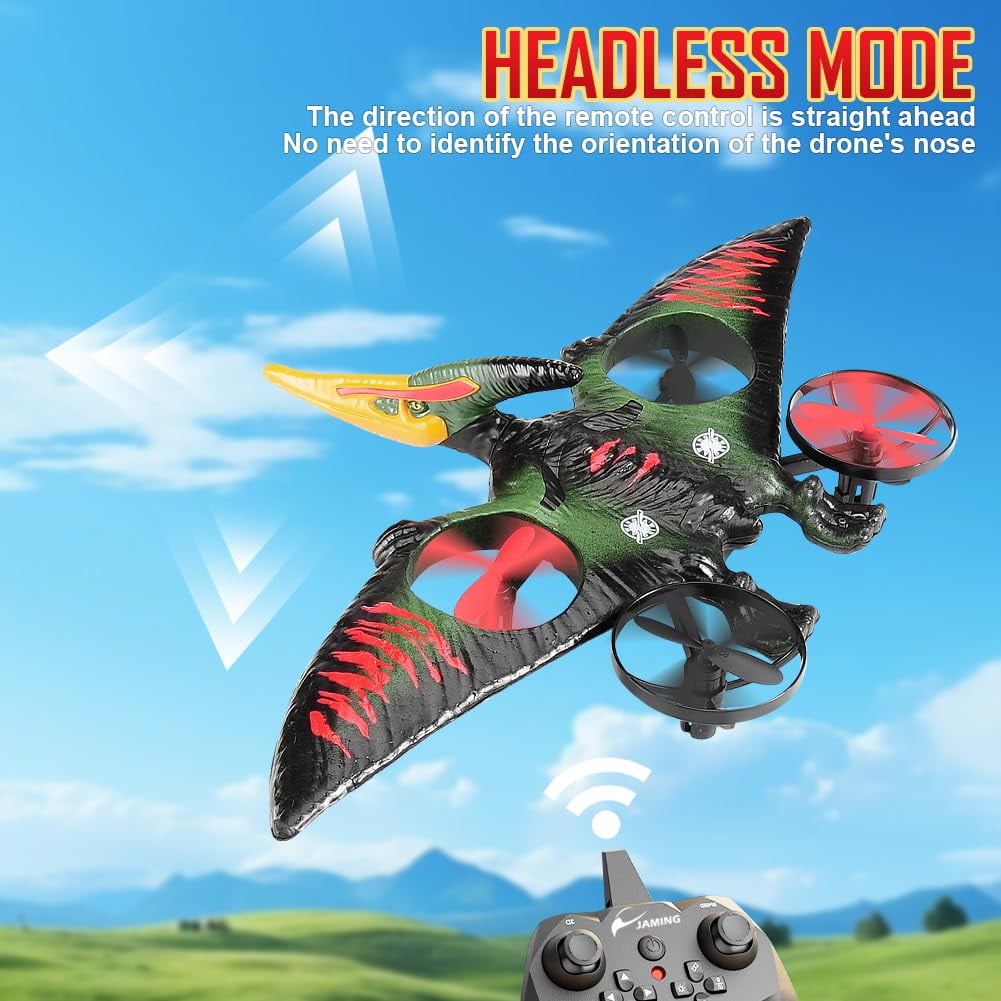 Unbranded Dinosaur RC Plane, 2.4GHz Remote Control Drone with LED & 3D Flips, EPP Foam Flying Toy for Kids Boys Ages 8-12
