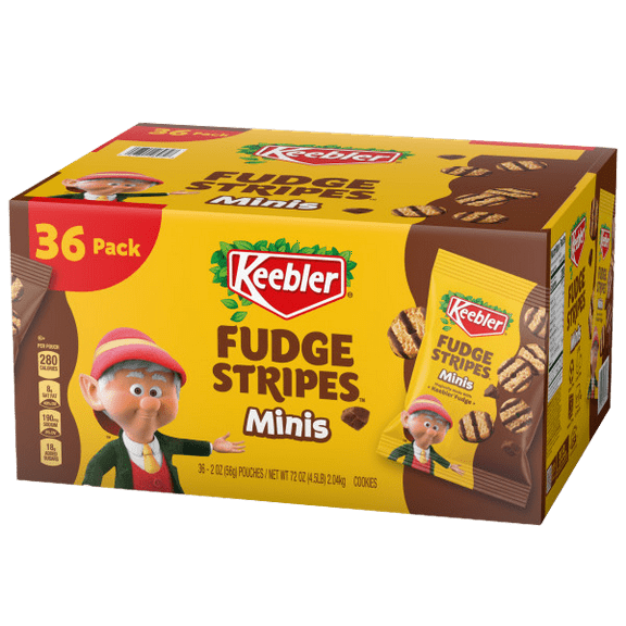 36 Count 2 oz Keebler Fudge Stripes Minis Original Cookies – Bite-Size Chocolate-Dipped Snack Packs