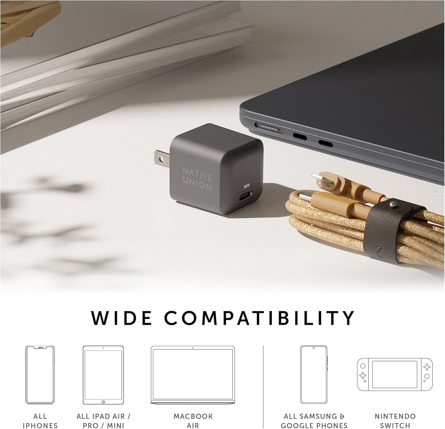 Native Union Fast GaN Charger PD 30W – Ultra-Compact Power Delivery USB-C Charger US/CA Plug(Black)