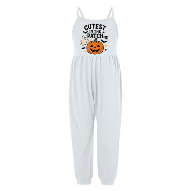 TIWEKE Combinaison Halloween pour Filles Imprimé Citrouille Mignon Tenue de Jeu Robe de Fête, Taille 2-3 Ans