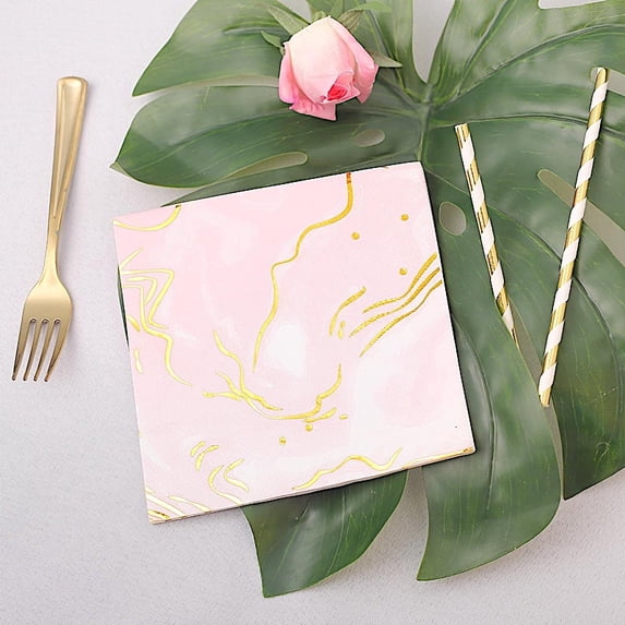 BalsaCircle 20 Pieces 13" x 13" Gold White Metallic Swirl Paper Napkins