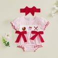 thumbnail image 2 of CAICJ98 Newborn Baby Girl Summer Clothes Smocked Baseball Embroidery Romper with Headband Bow Puff Short Sleeve Bodysuit Tops Infant Baseball Outfit (Red,9-12 Months), 2 of 4