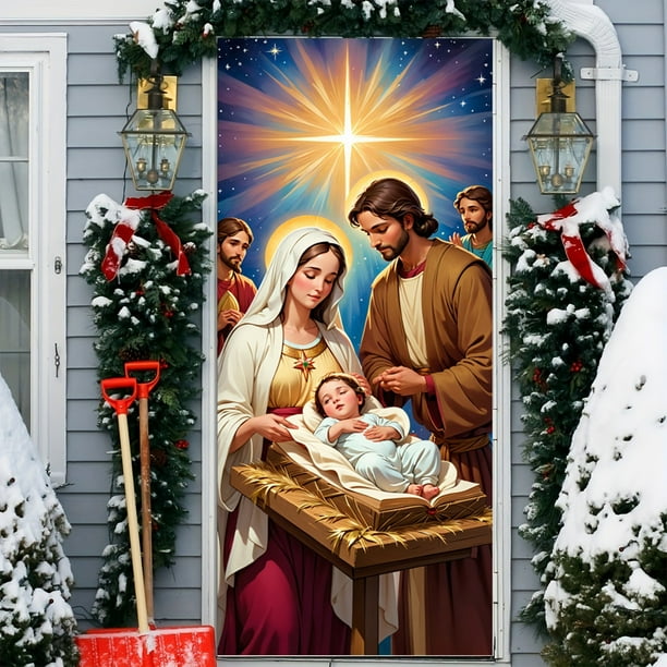 Christmas Door Set Border Santa Claus Party Festival Decoration Door Stickers Scene Hanging Cloth