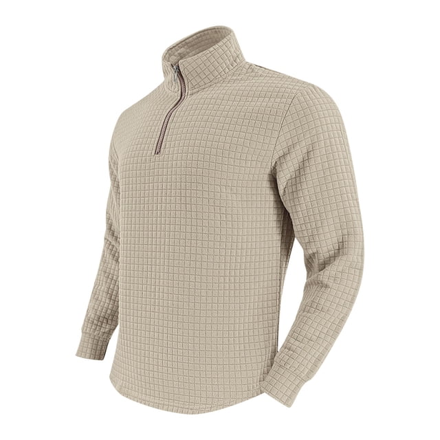 Blusa y camisa de manga larga con cuello alto para hombre, color liso, informal, a la moda, con cremallera, cuello alto, manga larga, poliéster