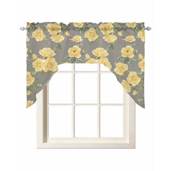 Yellow Floral Kitchen Curtains Swag Valance for Windows/Bathroom/Cafe, Farmhouse Garden Flowers Botanical Rod Pocket Drape Panel Swag Curtain Valance for Bedroom/Living Room 55''x36''