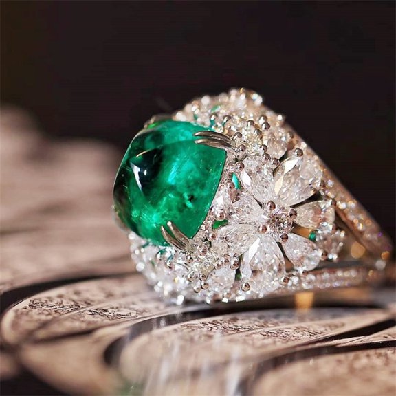 Joernso Retro Women Ring Inlaid Green Square Rhinestone Finger Ring for Anniversary