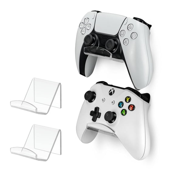 BRAINWAVZ 2 Pack Game Controller Wall Mount Hanger Holder for Xbox PlayStation PC & More Strong VHB Adhesive Universal Fit (Clear)