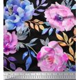 thumbnail image 1 of Soimoi Black Cotton Duck Fabric Leaves & Floral Print Fabric by The Yard 42 Inch Wide, 1 of 1