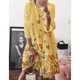thumbnail image 2 of Guardurnaity Vestido midi estampado de manga larga cuello cuello grande gran oscilación cintura alta ropa de mujer Vestidos Amarillo 3L, 2 of 6