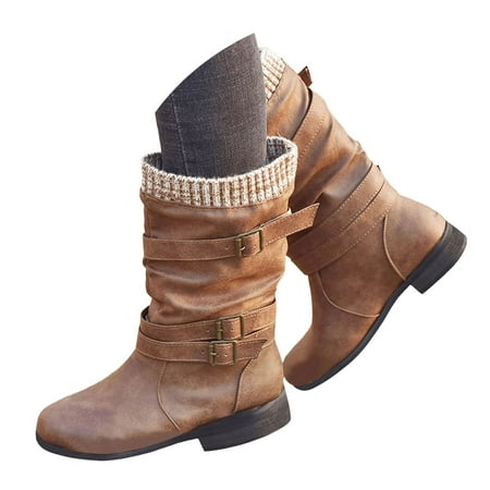 GHSOHS Cowboy Boots for Women Knee High Boots Womens Cowgirl Boots Black Boots Knee High Boots Leather Round Toe Low Heeled Strap Western Middle Tube Boots Rain Boots Dress Shoes Comfort Boot Size 40