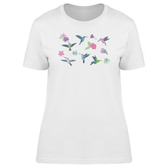 Cute Floral Hummingbirds T-Shirt Women -Image by Shutterstock, Female Medium