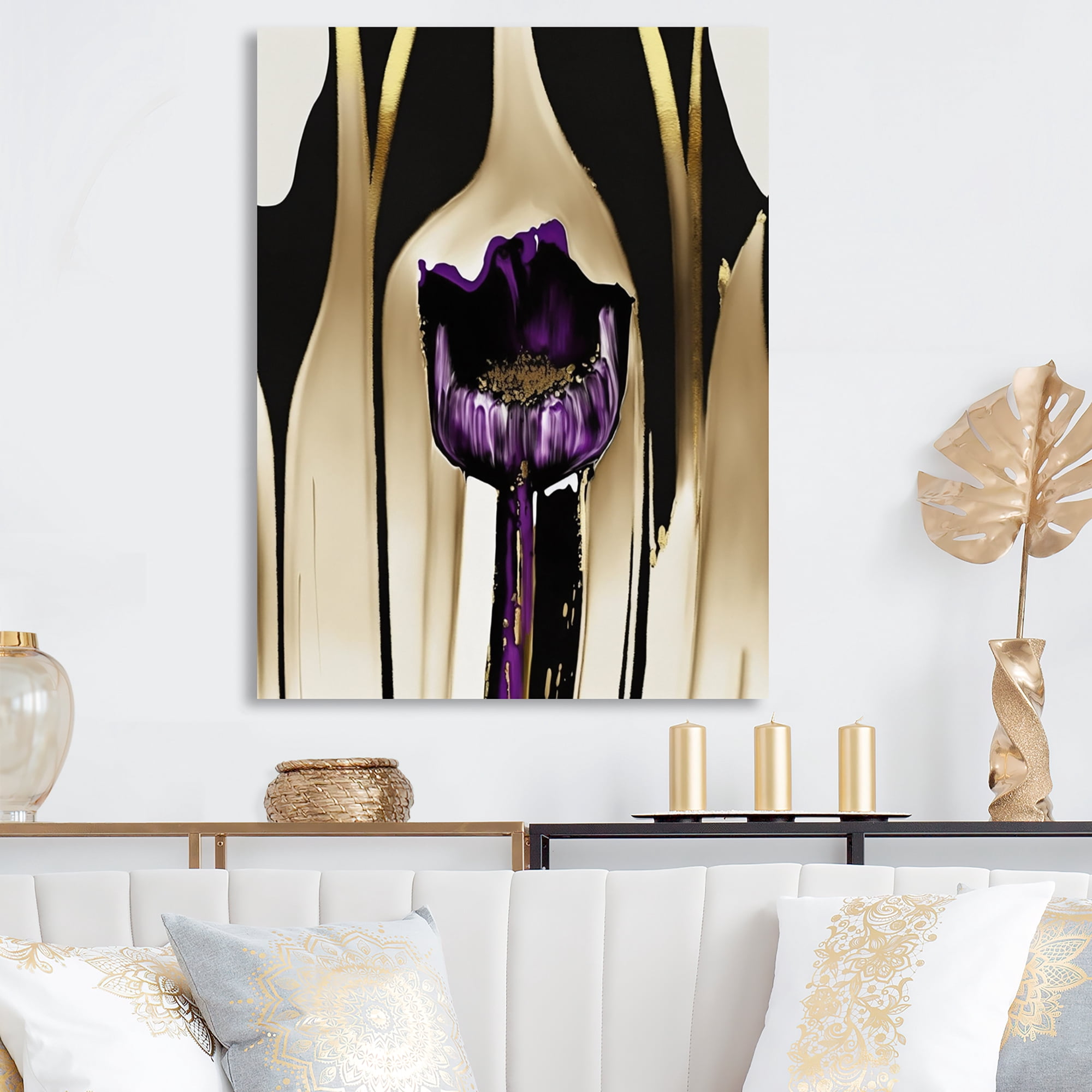 Designart Purple Flower Flower On Abstract Paint IV Canvas Wall Art