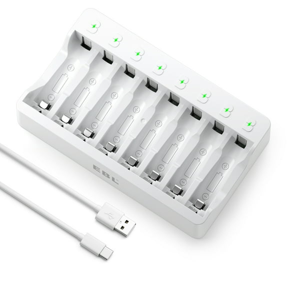 EBL 8 Bay Battery Charger - Individual Charger with Fast Charging for Ni-MH Ni-CD AA AAA Rechargeable Batteries