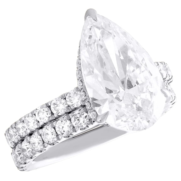 14K White Gold Lab Created Diamond Solitaire Pear Hidden Halo Bridal Set 6.88 CT
