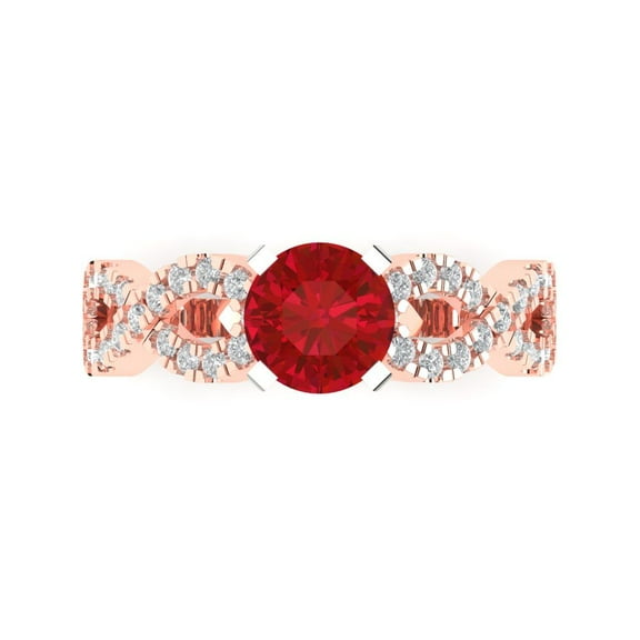1.42 ctw Solitaire with Zirconia Diamond Accents Anniversary Ring for Women | Round Cut Simulated Ruby | Hyperallergenic Solid 14K Rose/White Gold
