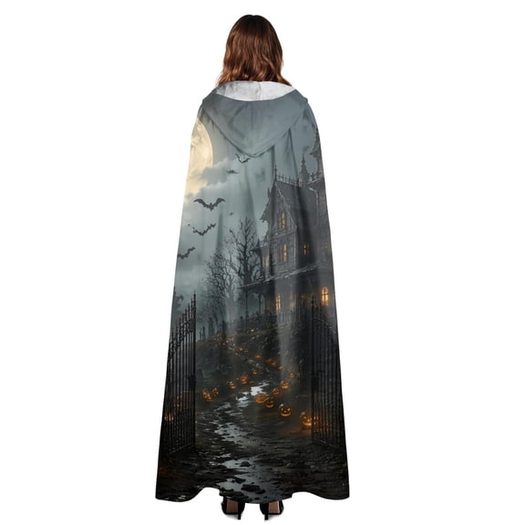 Witch Halloween Cloak Adult Hooded Cape Full Length Cosplay Costume Black