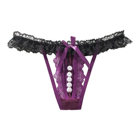 

Womens Underwear Packs Sheer Lace Thong Low Waist Pearl Panties 3 Pack