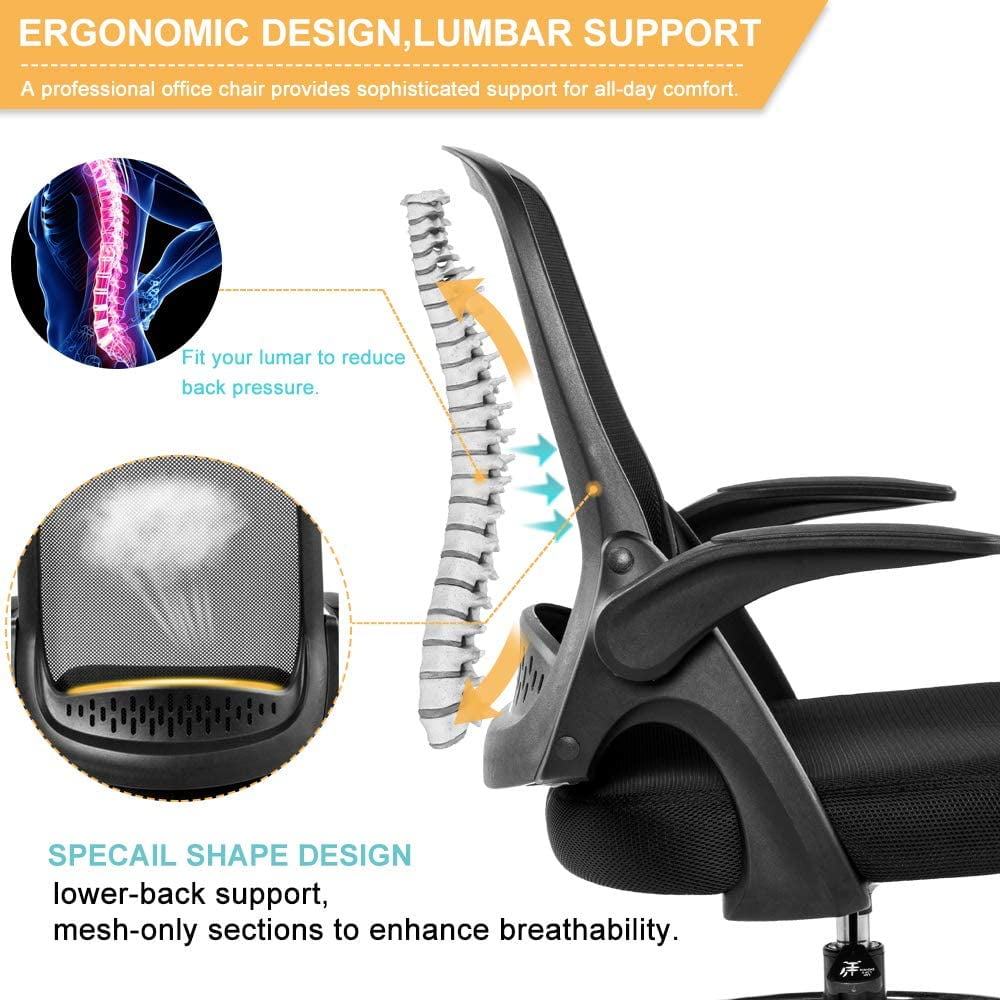 Drafting Chair Ergonomic Mesh Office Chair for Standing Adjustable Computer Desk Chair Home Office Desk Chair Mesh Task Chair with Footring & Flip Up Arms