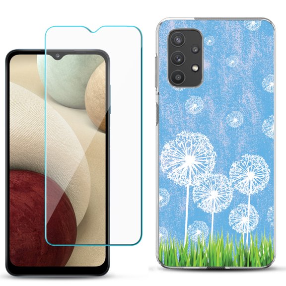 Slim-Fit TPU Phone Case compatible with Samsung Galaxy A32 5G, with Tempered Glass Screen Protector, by OneToughShield ® - Dandelion Sky
