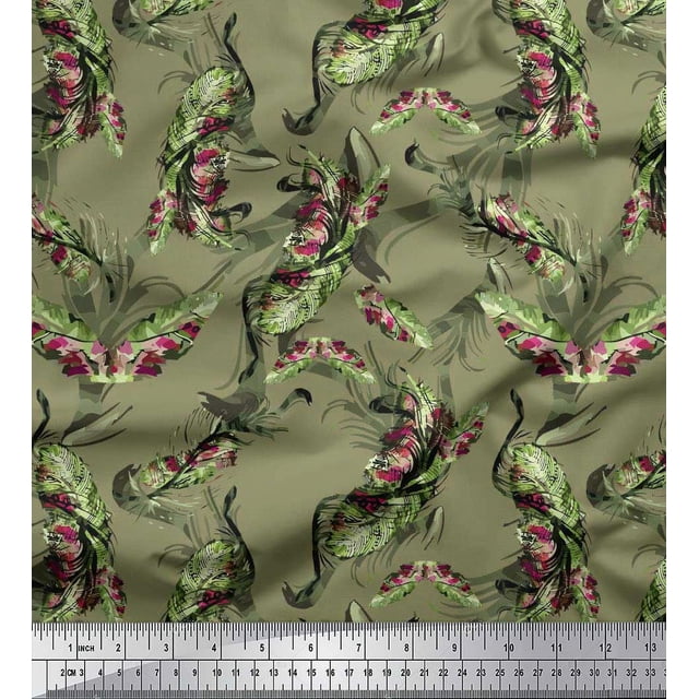 Soimoi Tissu Crêpe polyester Feuilles & Texture Imprimé Tissu au Mètre 52 Pouces de Large