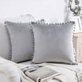 thumbnail image 2 of ZOELNIC 18"x18'' Pack of 2 Pom Poms Velvet Cushion Cover Decorative Throw Pillow Covers for Home Bench Sofa Bed, Gray, 2 of 5