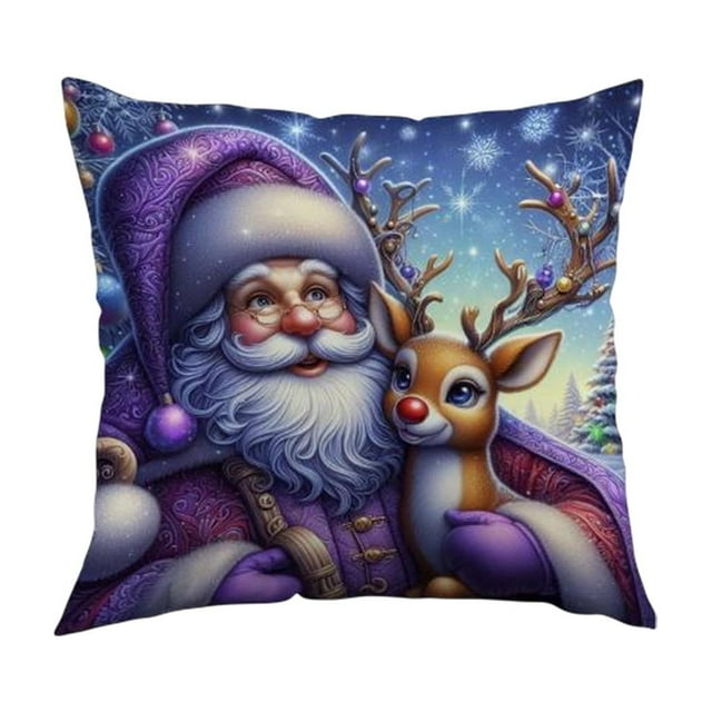 Christmas Tree Decor Purple Santa Tree Candle Wreath Pillowcase